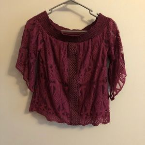 Maroon off the shoulder shirt